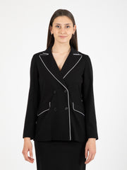 STIMM - Blazer doppiopetto nero bordo bianco