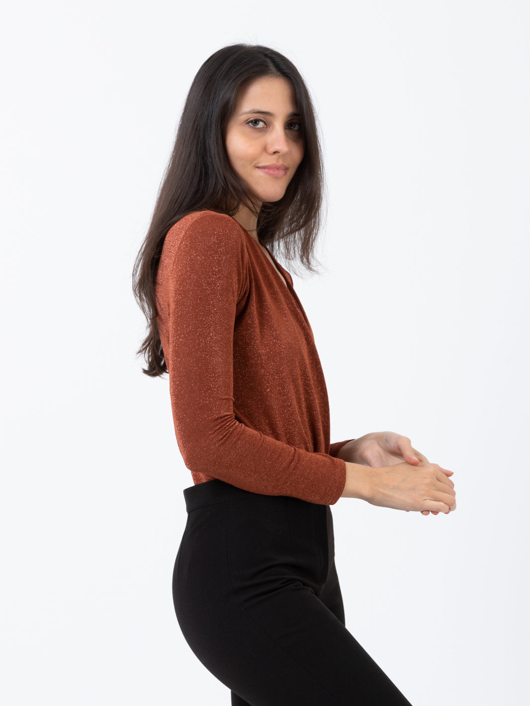 Body camicia lurex ruggine