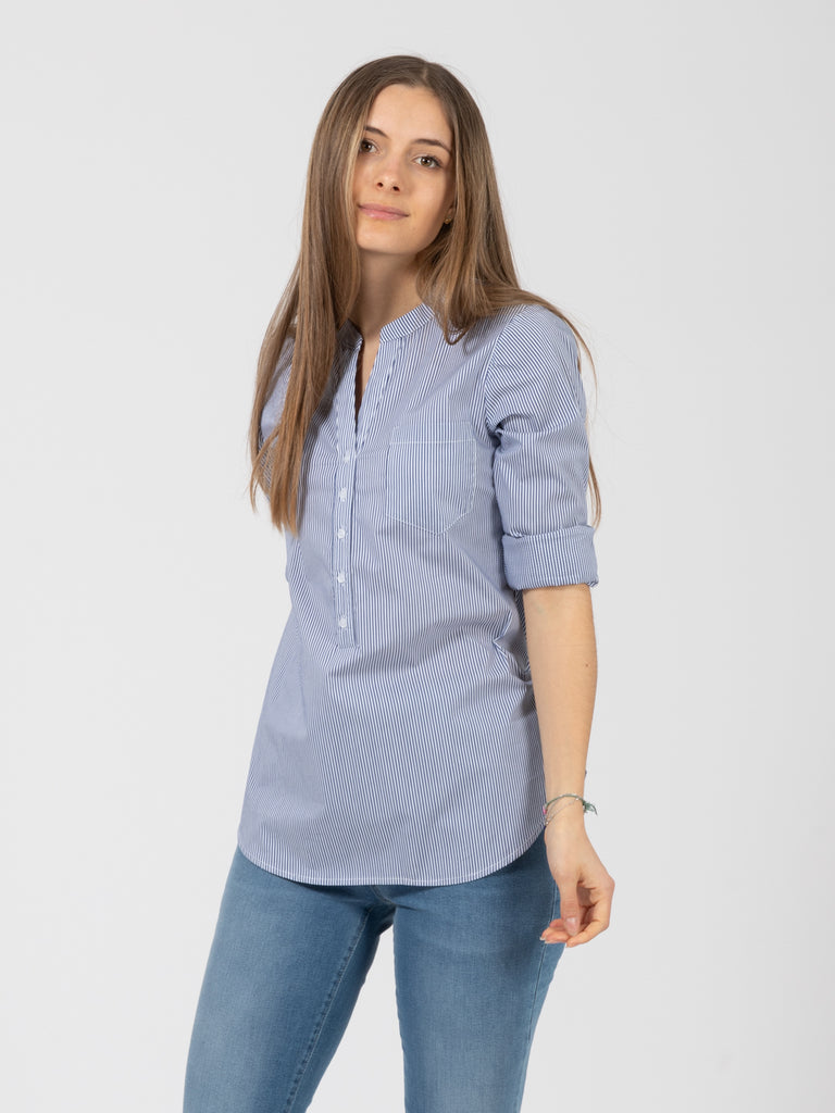 STIMM - Camicia coreana micro-righe bianco / blu