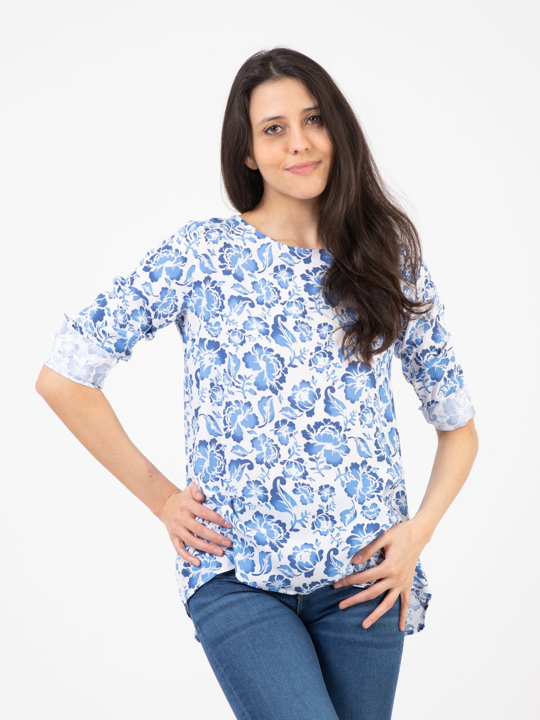 Camicia Innocenza stampa floreale blu