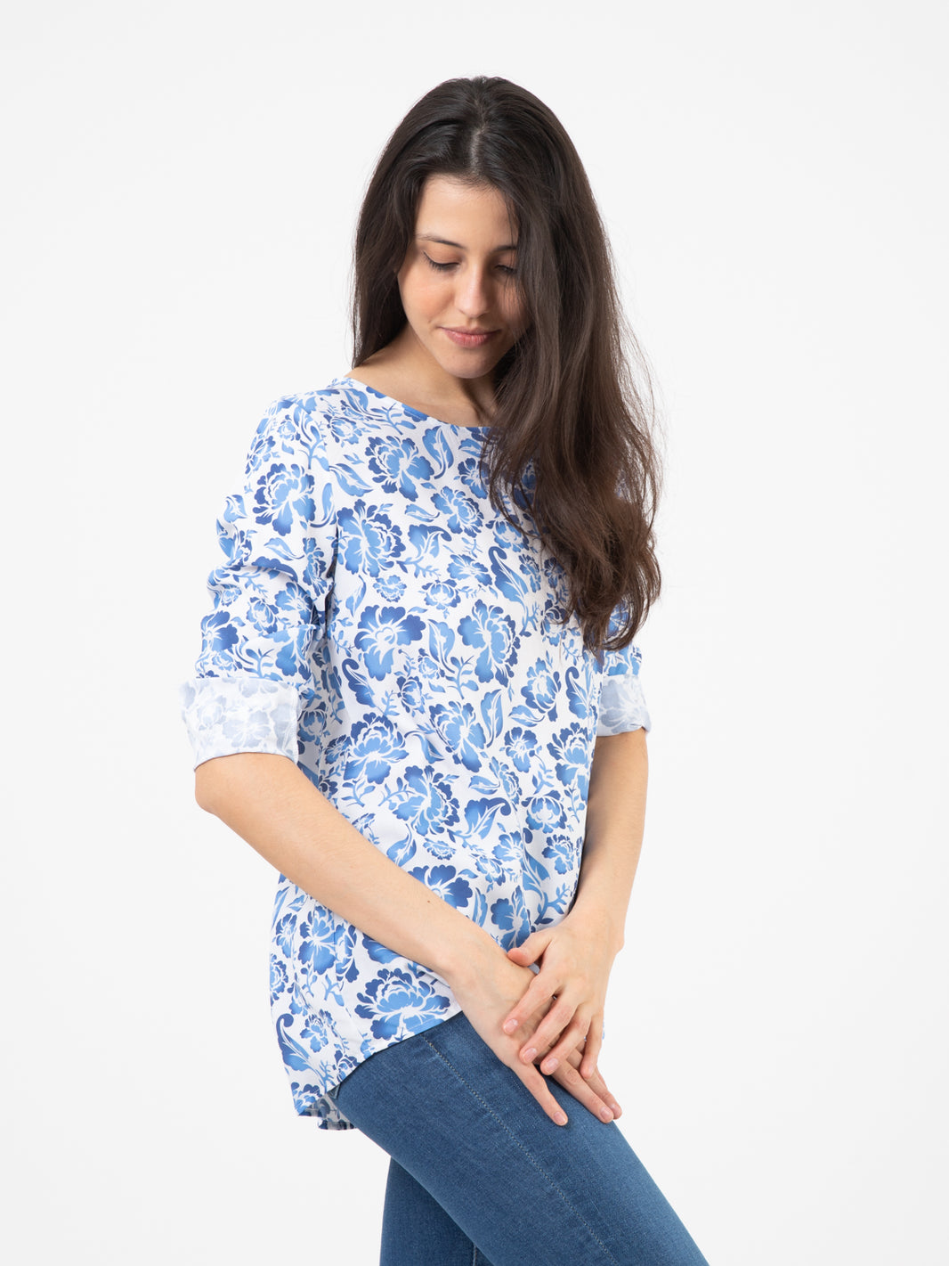 Camicia Innocenza stampa floreale blu