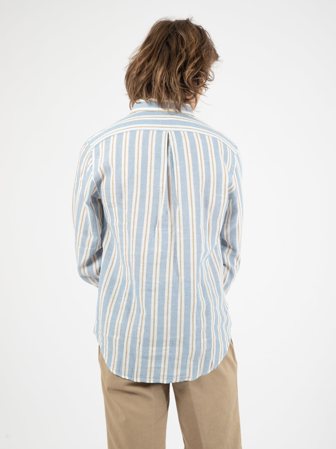 Camicia misto lino a righe azzurro / bianco / beige