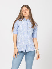 STIMM - Camicia righe bianco / azzurro con decori
