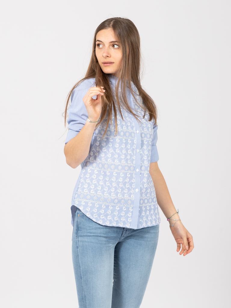 STIMM - Camicia righe bianco / azzurro con decori