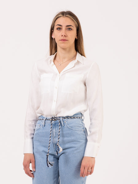 Camicia viscosa satinata bianca con tasche