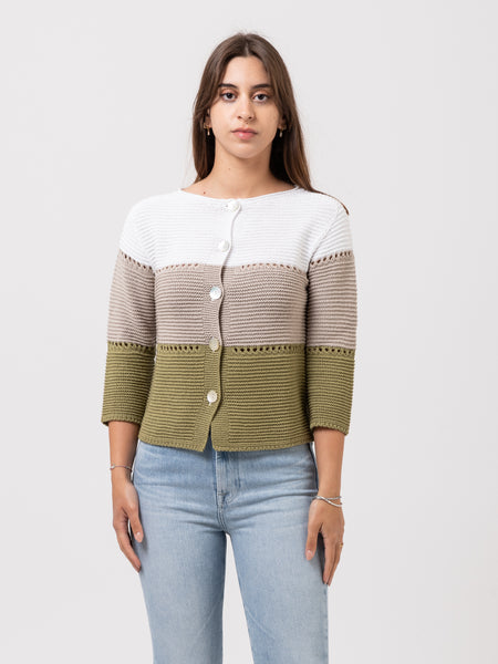 Cardigan bianco / beige / verde