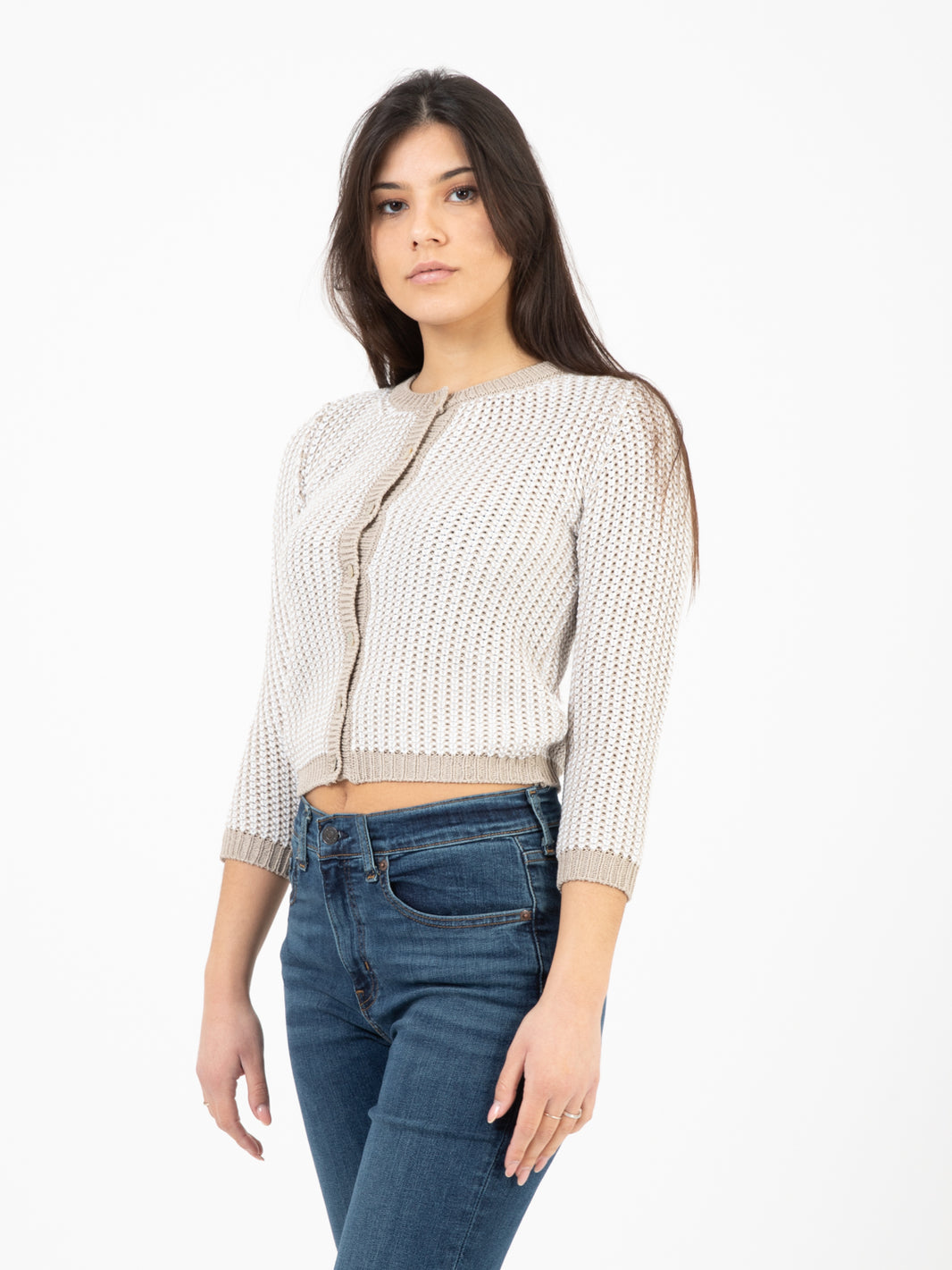 White/beige ribbon cardigan