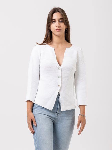 Cardigan lavorato bianco raglan