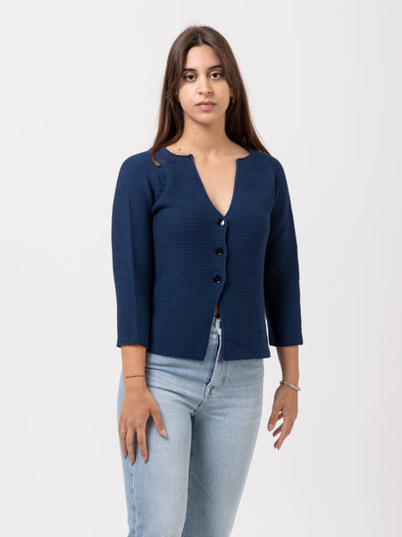 Cardigan lavorato blu raglan