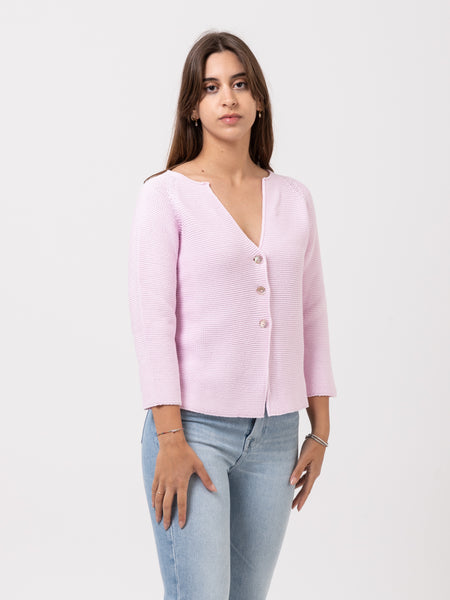 Cardigan lavorato rosa raglan