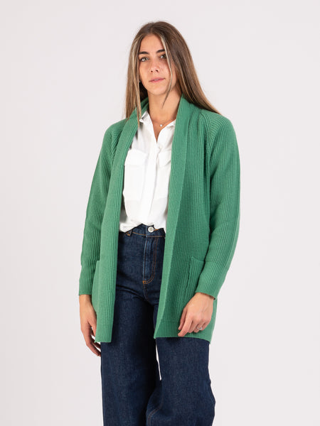 Cardigan verde sciallato con tasche