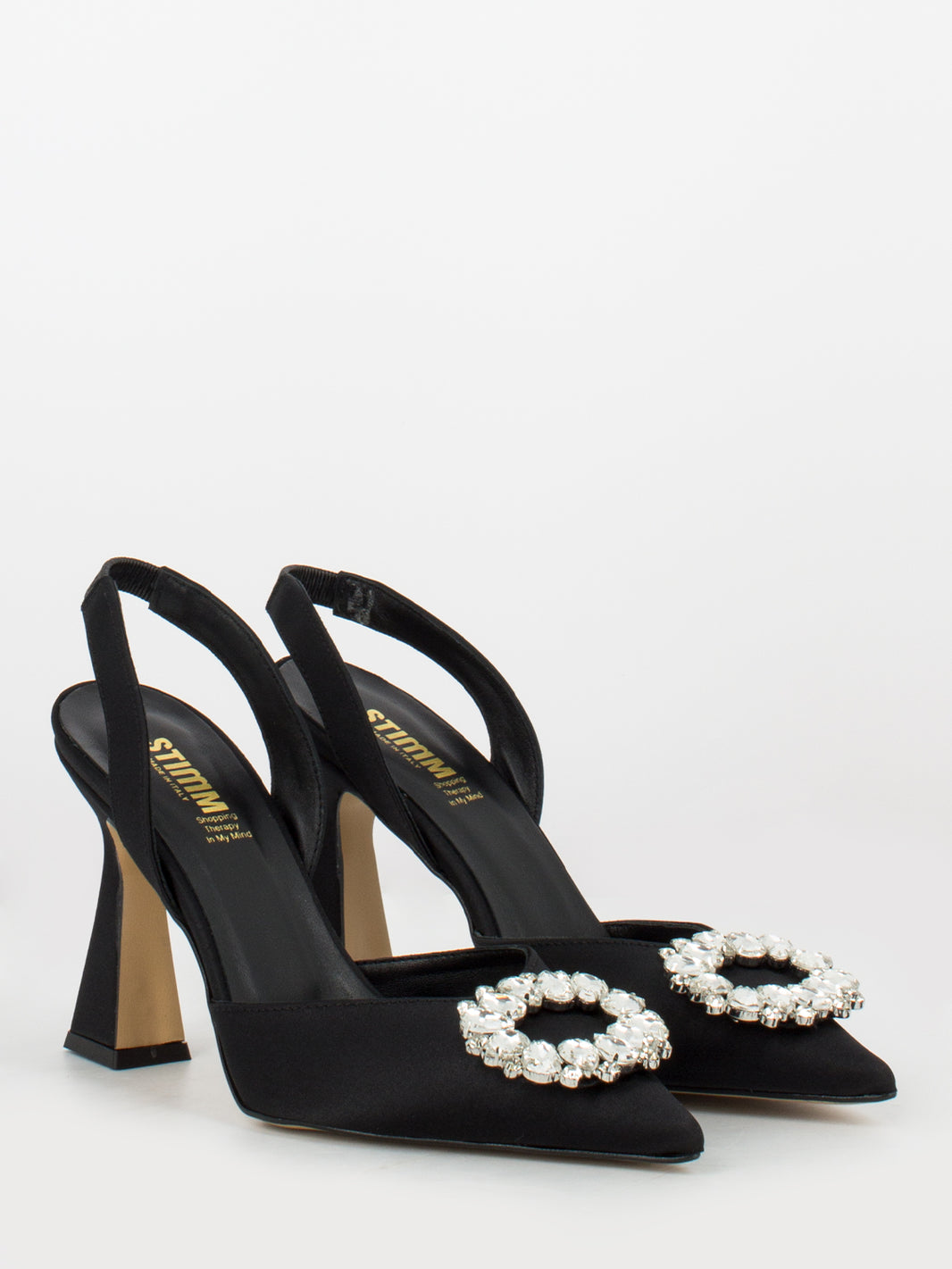 Black satin Chanel with strap and maxi rhinestones