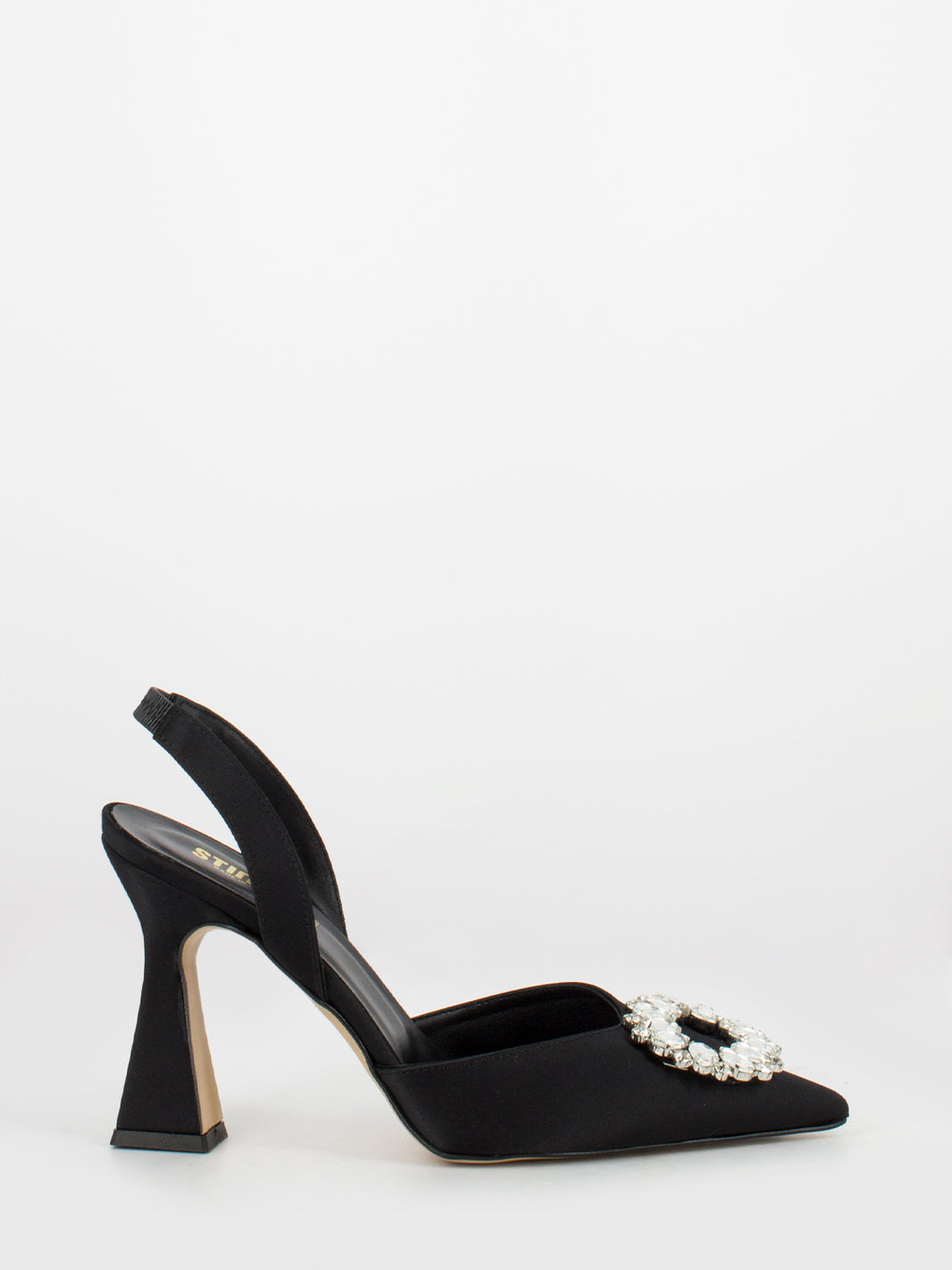 Black satin Chanel with strap and maxi rhinestones