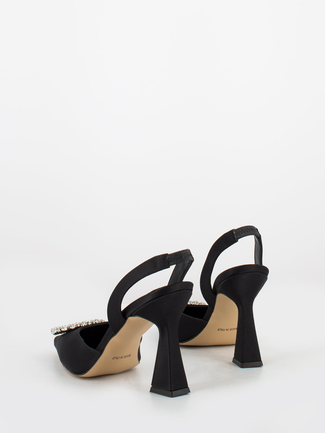 Black satin Chanel with strap and maxi rhinestones