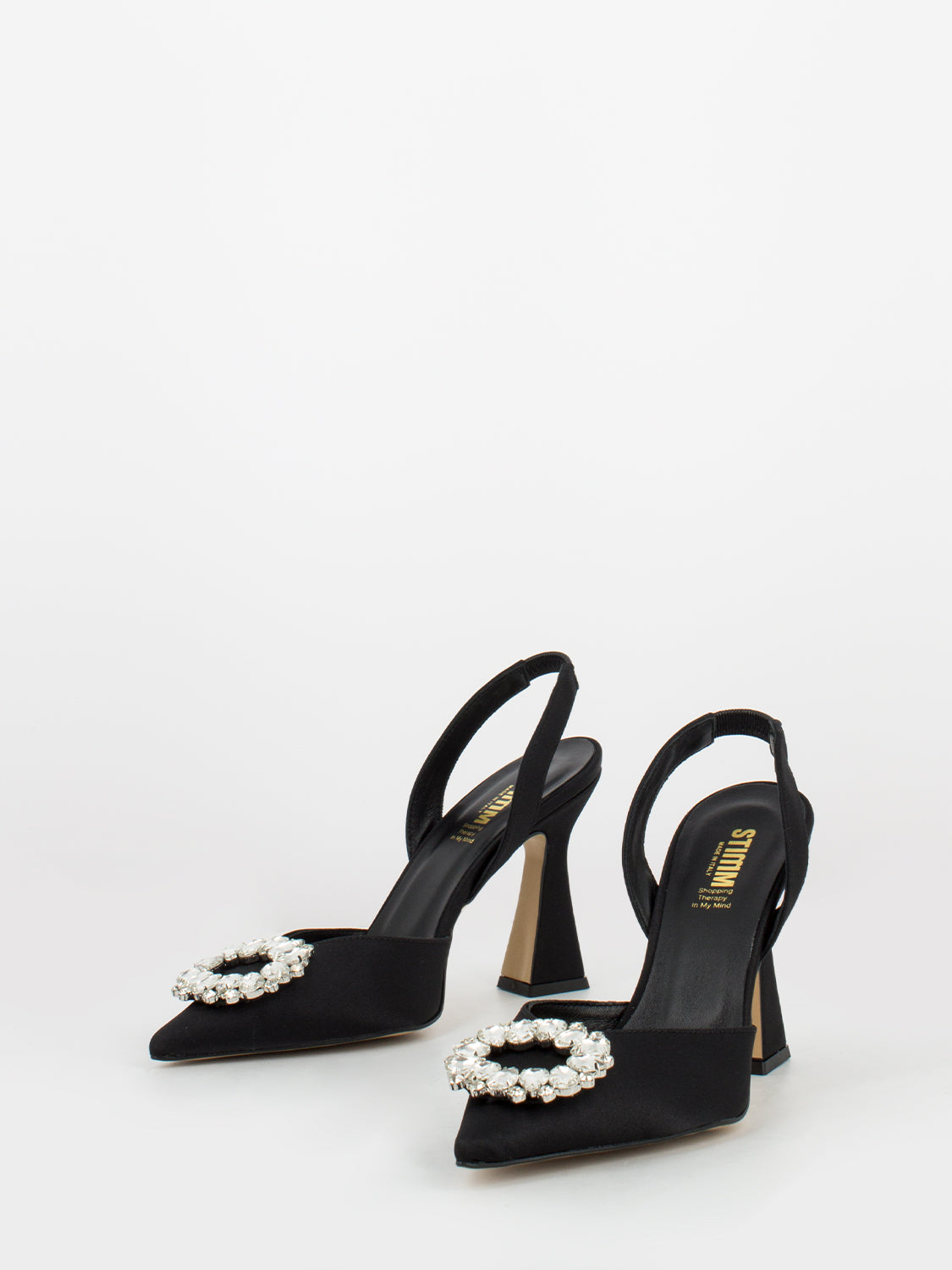 Black satin Chanel with strap and maxi rhinestones