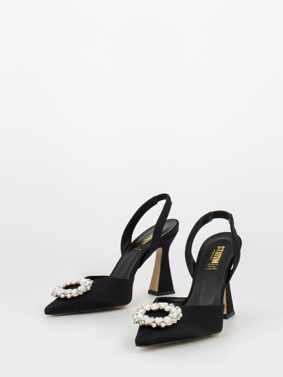 Black satin Chanel with strap and maxi rhinestones