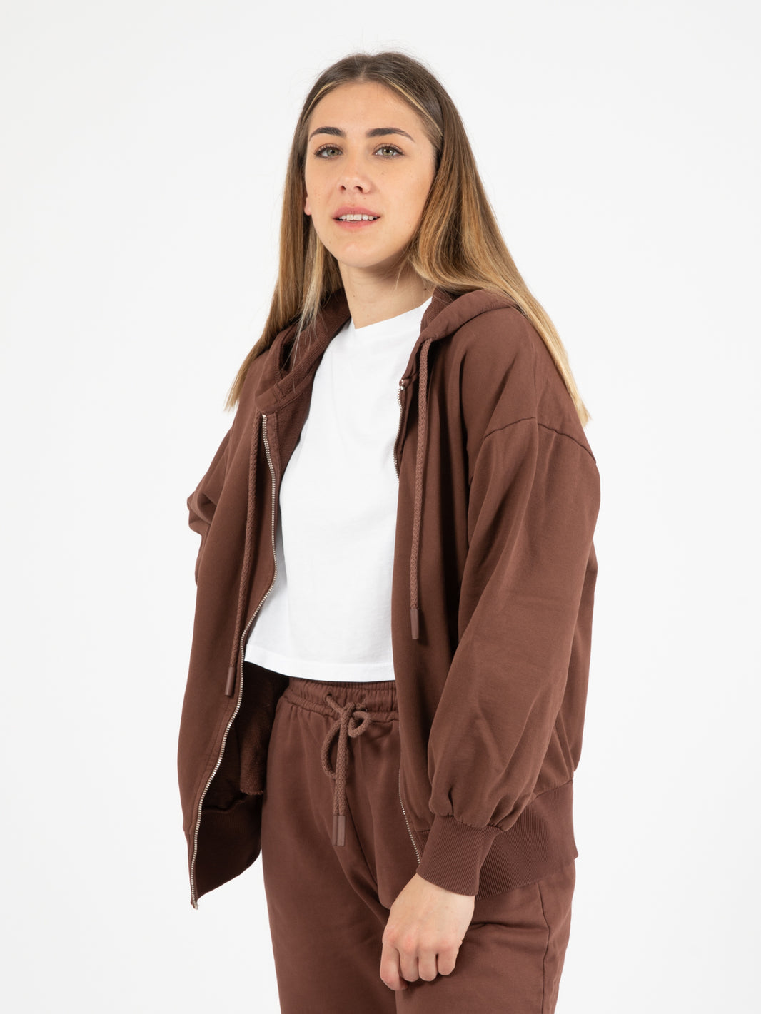 Basic zip cocoa sweatshirt