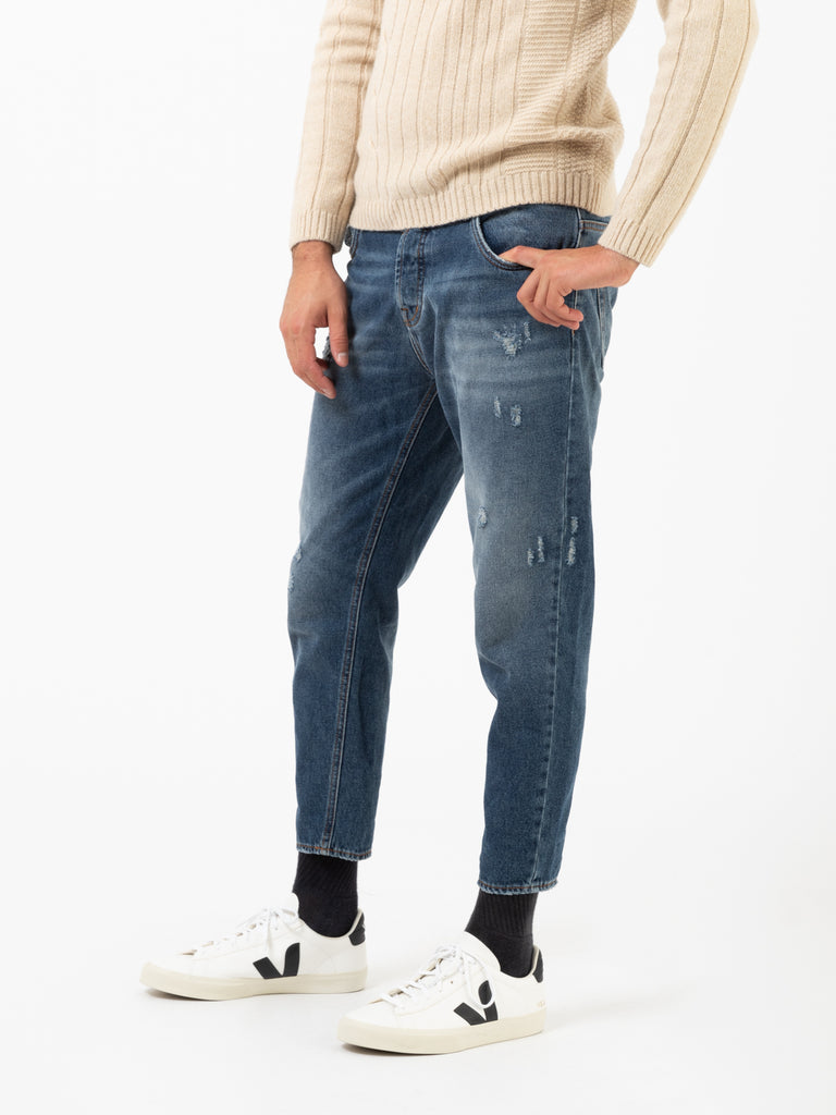 STIMM - Jeans cropped denim medio con baffature