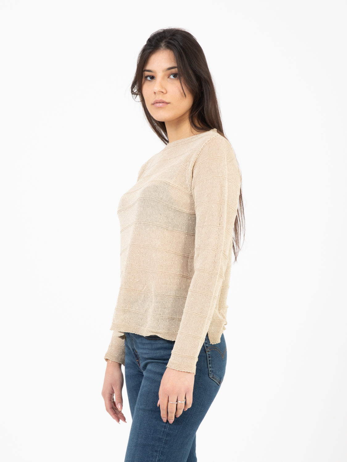Maglia a maniche lunghe in lurex beige