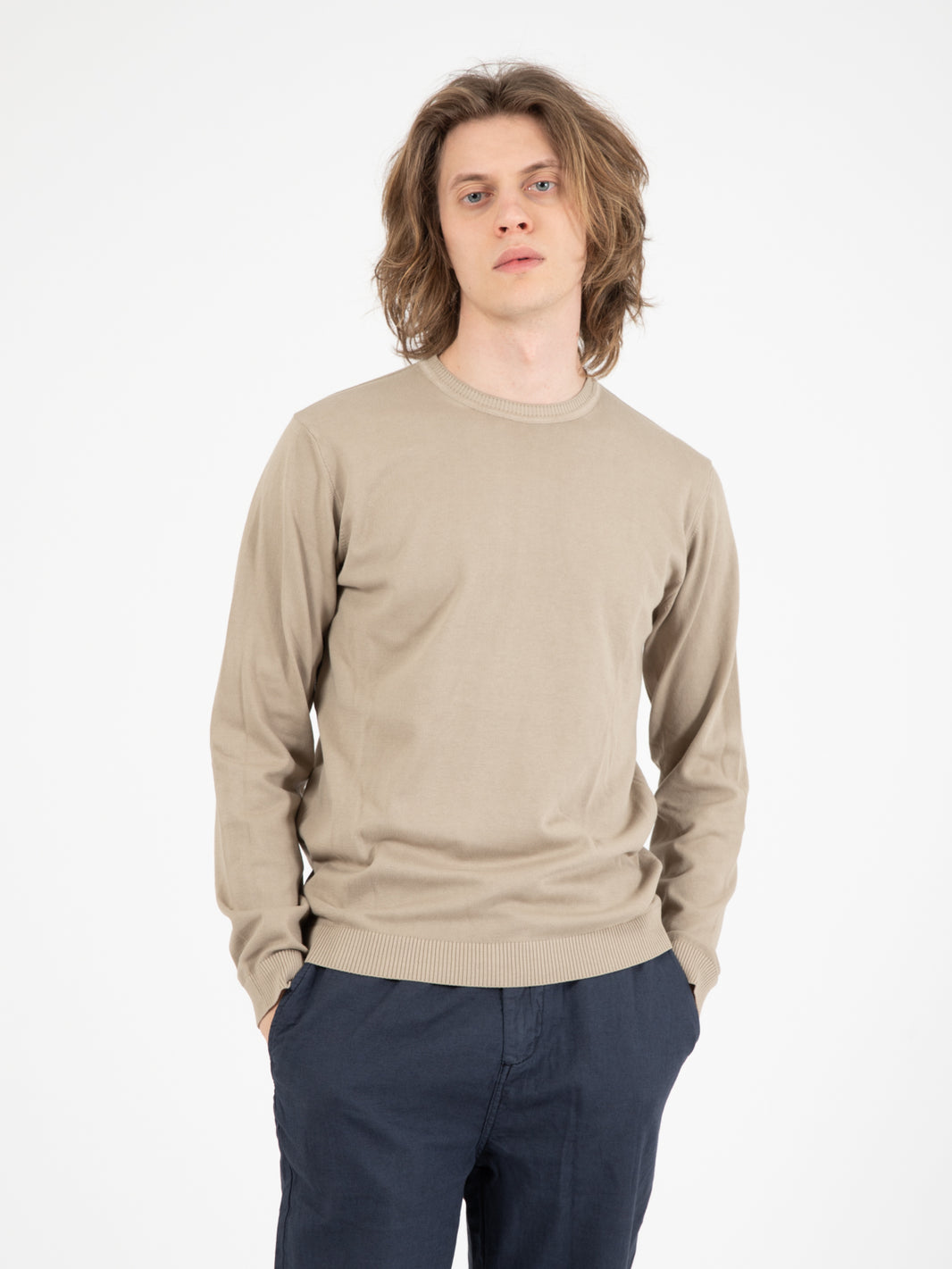 Maglia girocollo in cotone beige