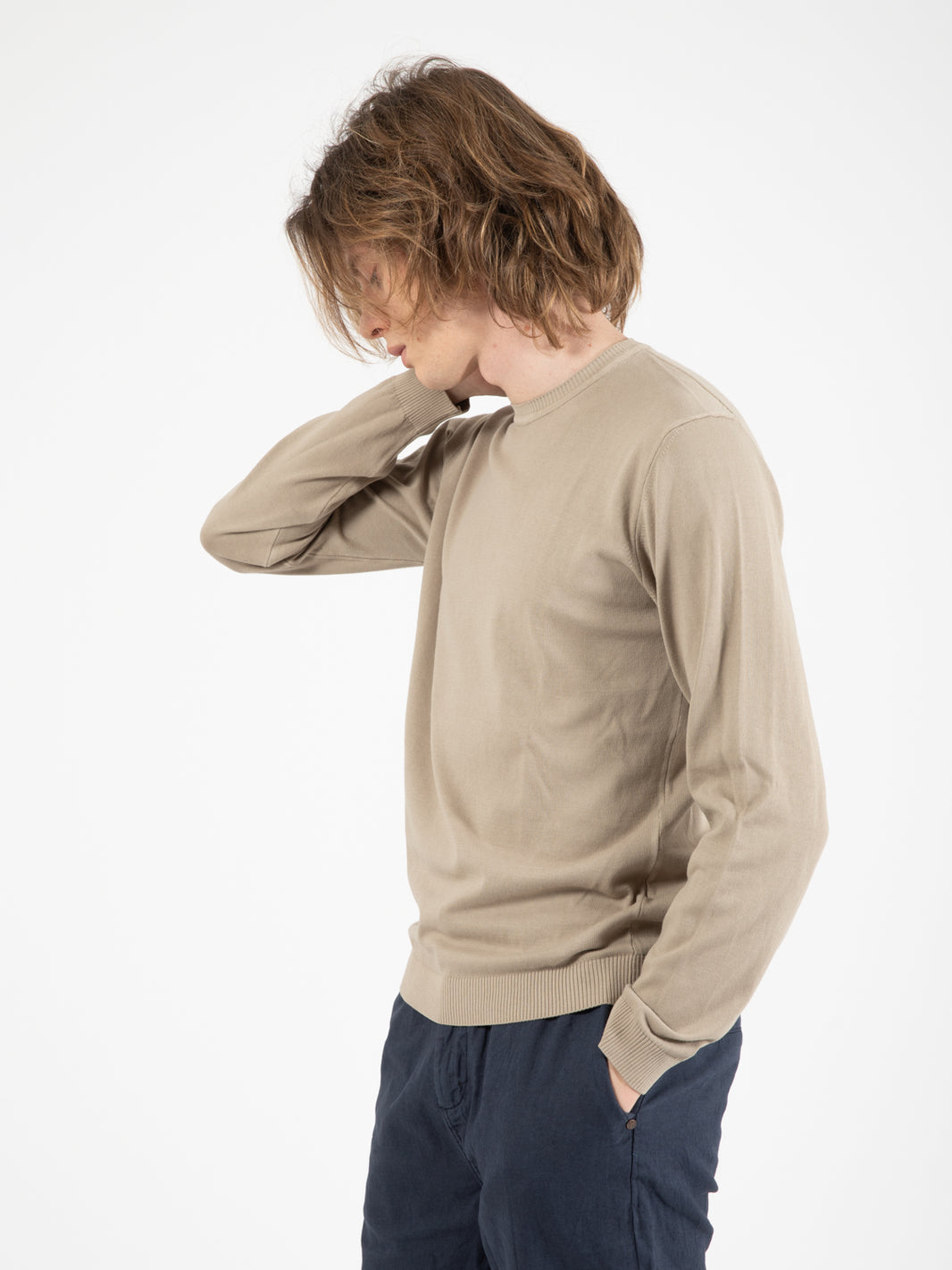 Maglia girocollo in cotone beige