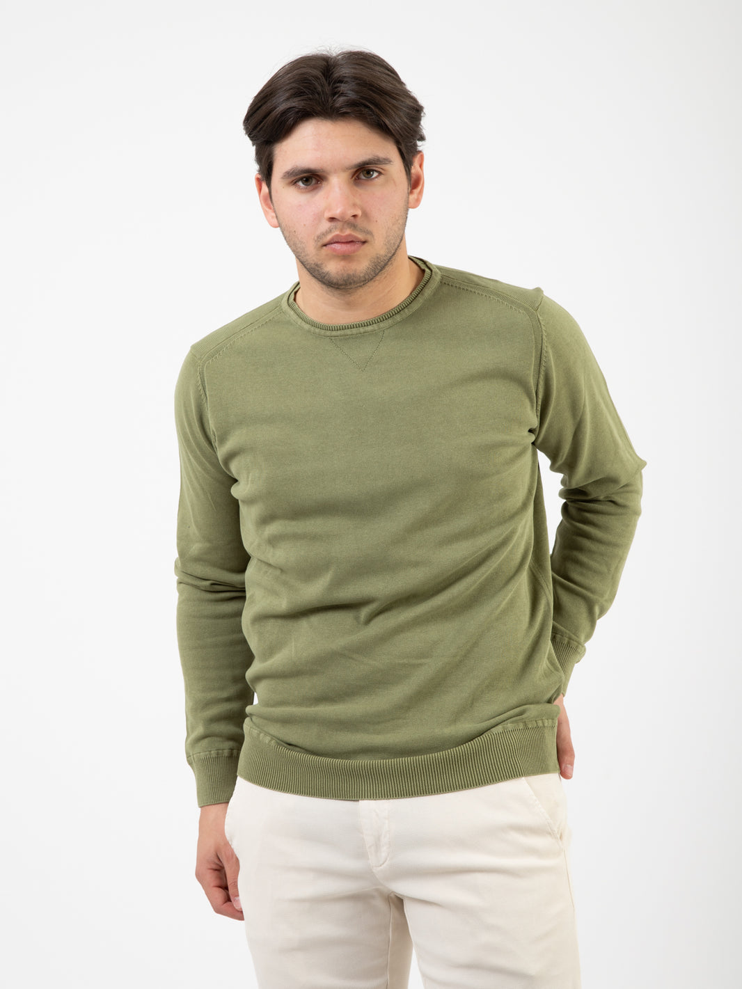 Maglia girocollo in cotone olive