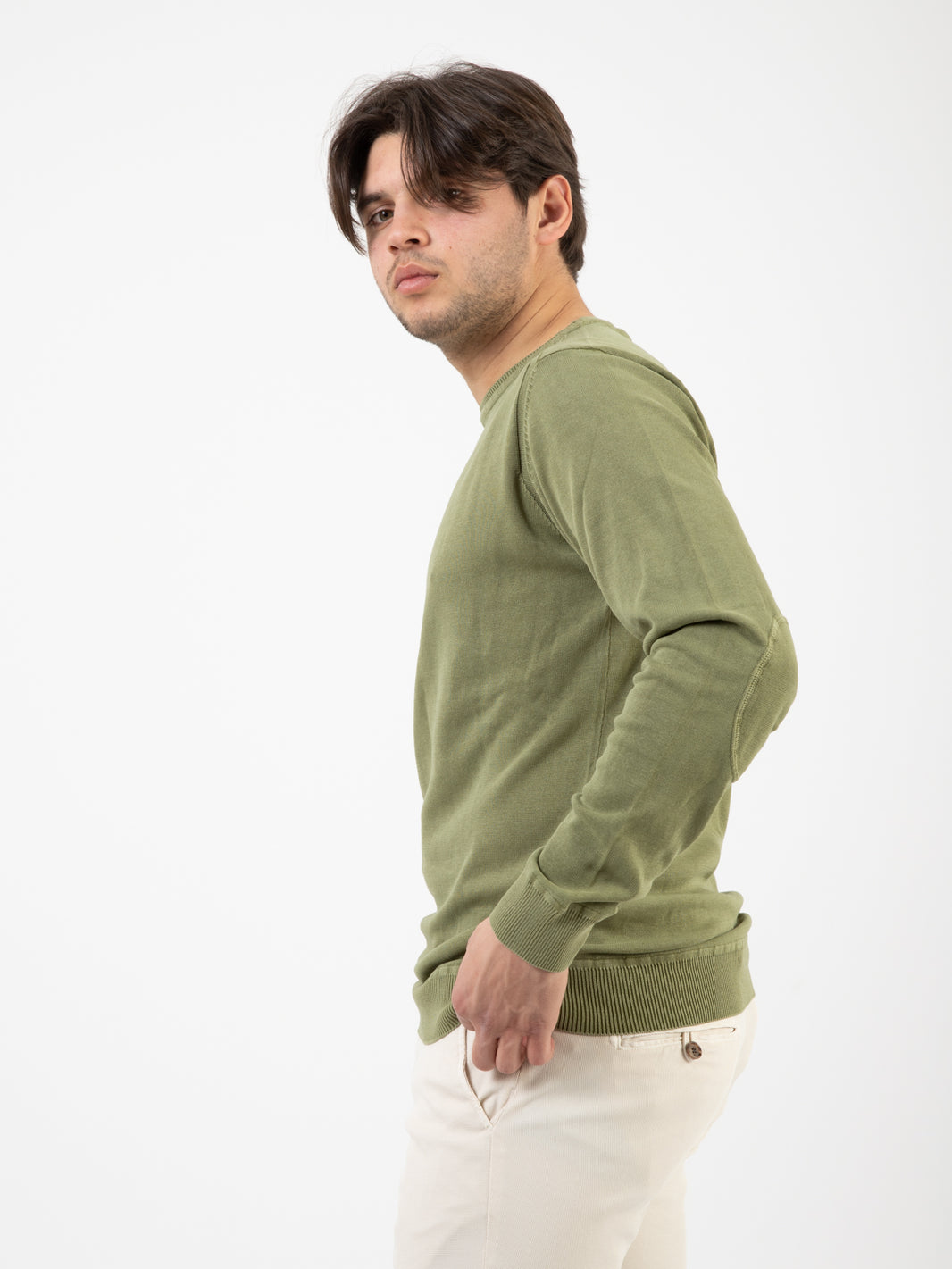 Maglia girocollo in cotone olive