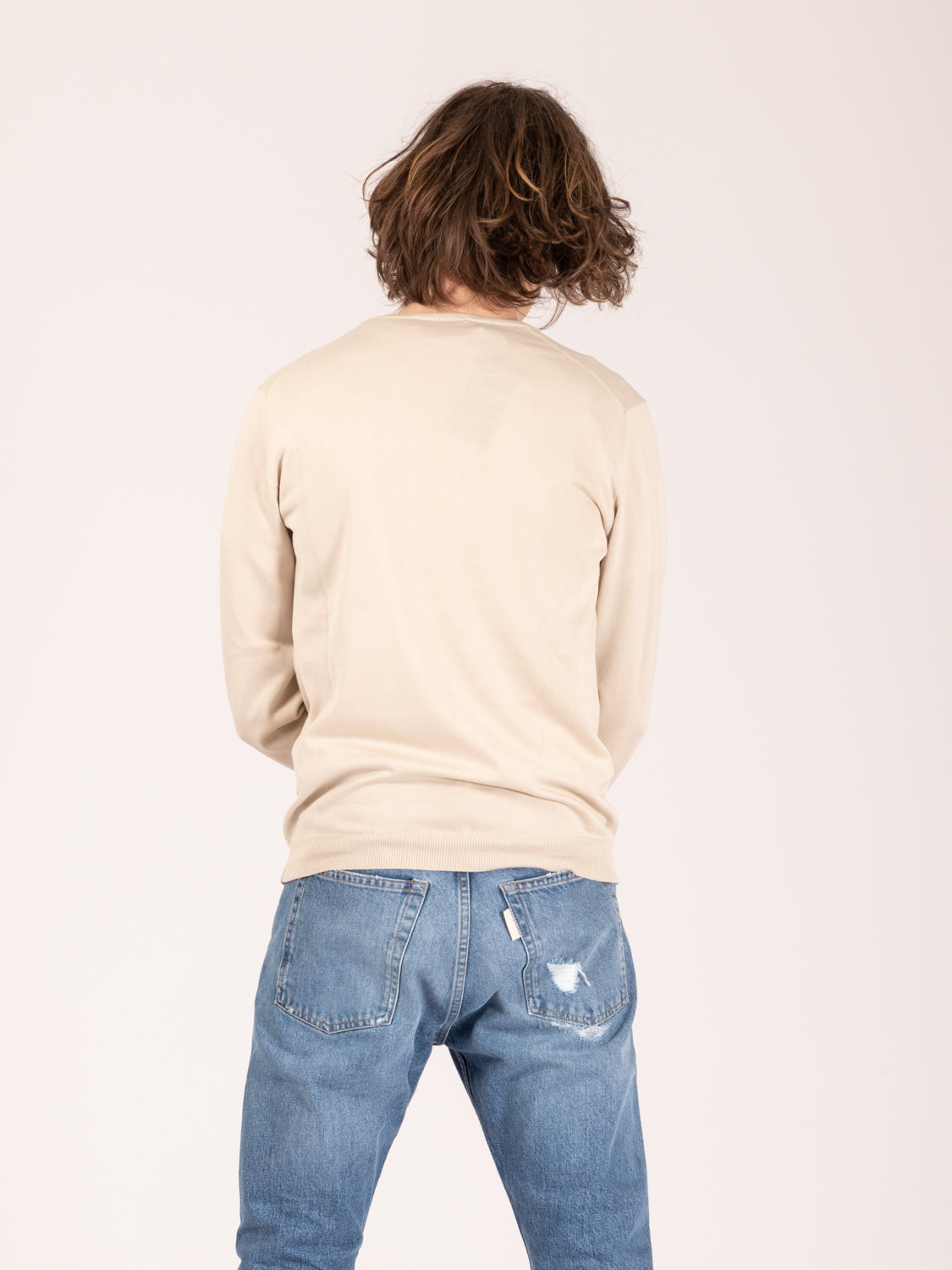Maglia girocollo in cotone sabbia