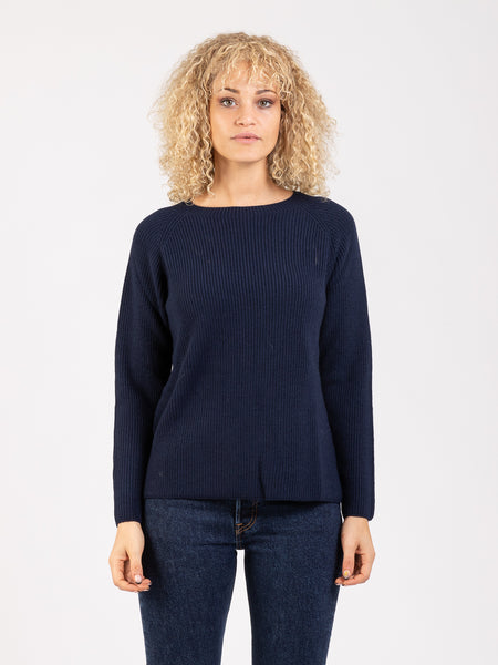 Maglia girocollo raglan costa inglese blu