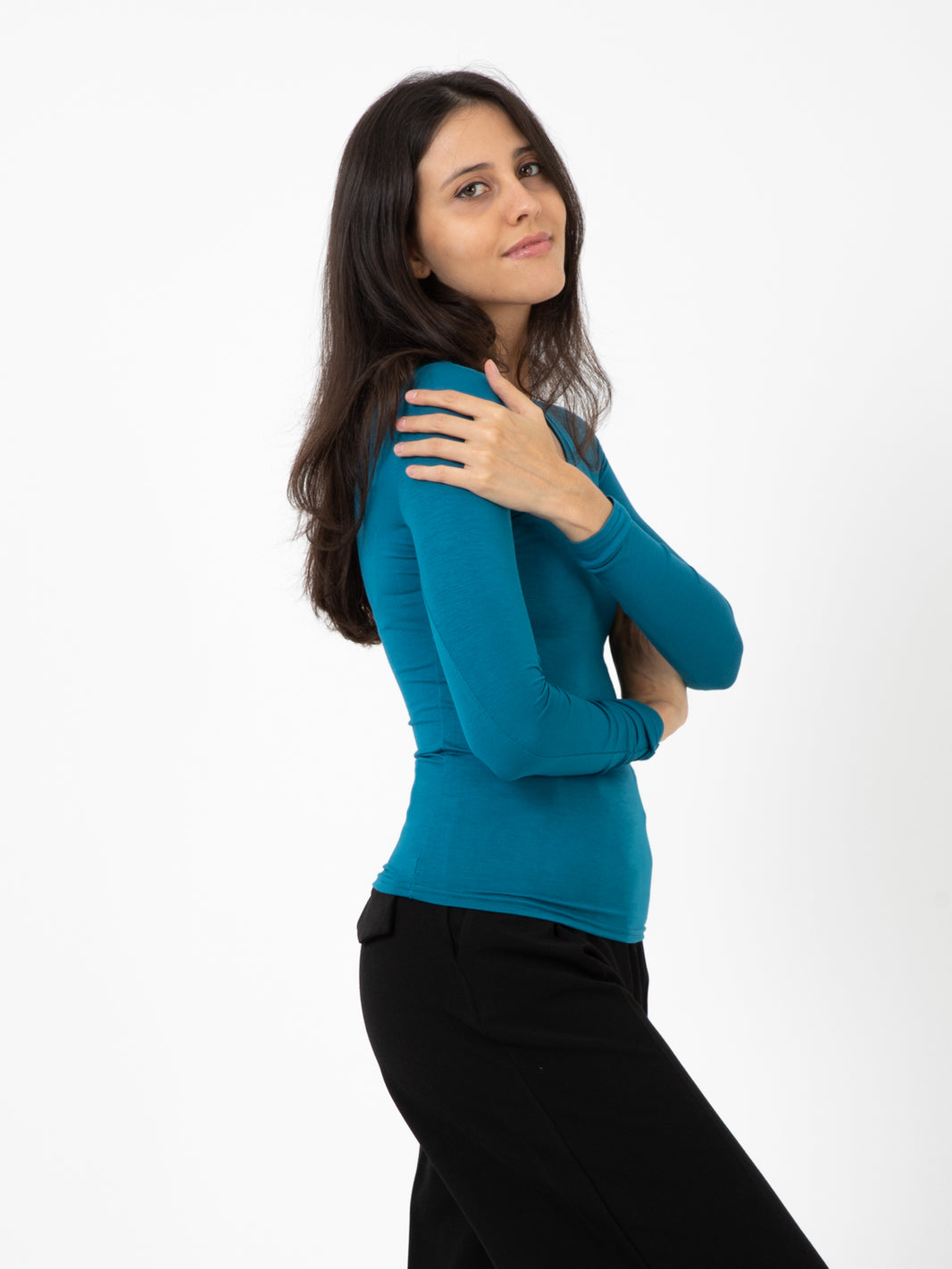 Maglia in tessuto elasticizzato ottanio
