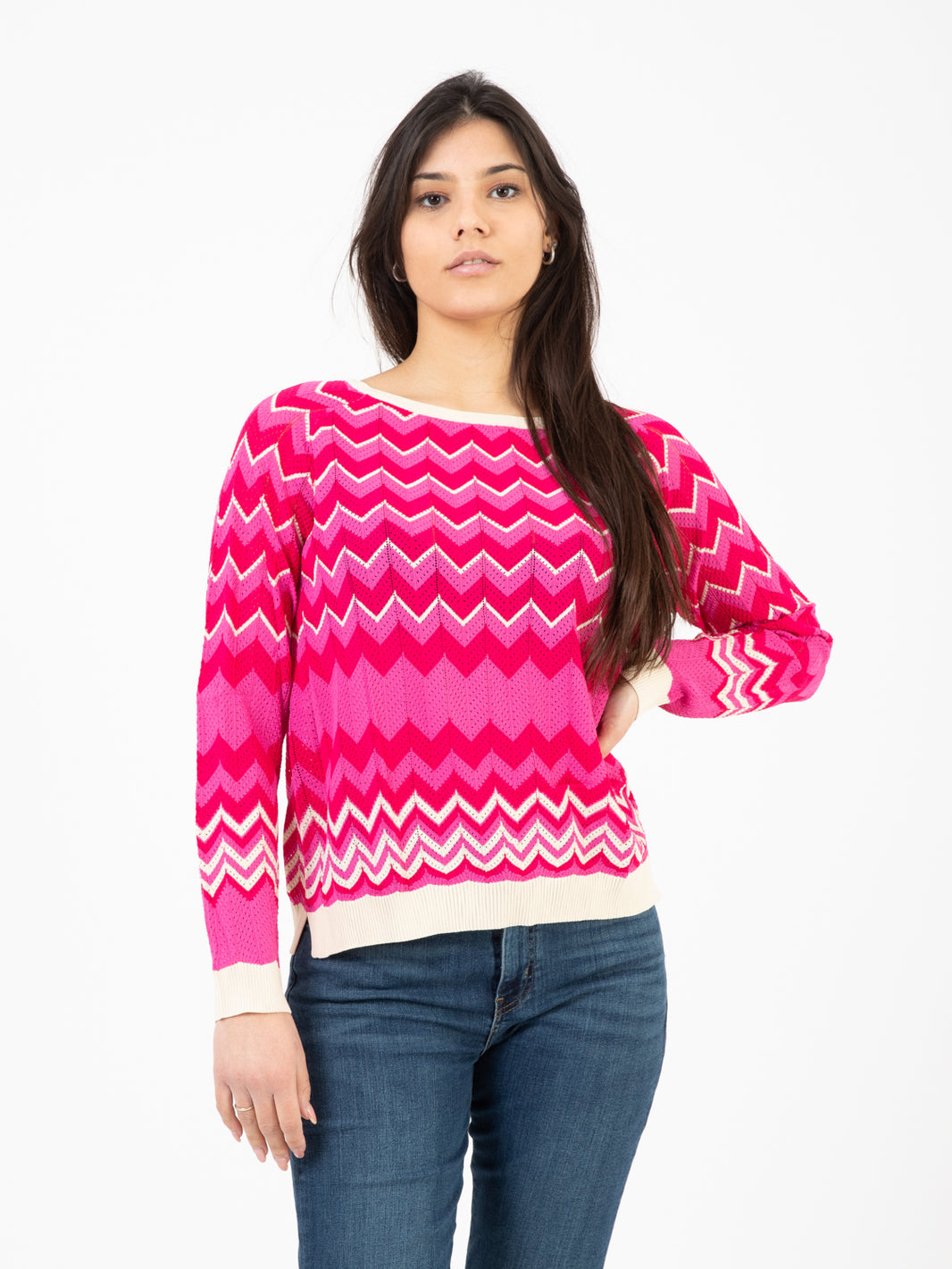 Fuchsia jacquard patterned sweater