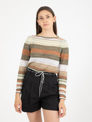 STIMM - Maglioncino lurex a righe verde / beige