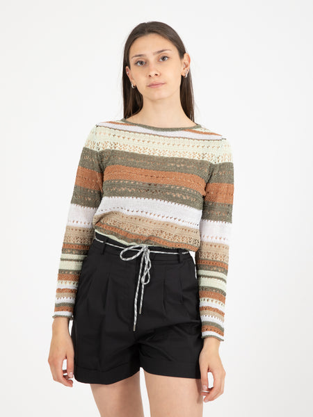 Maglioncino lurex a righe verde / beige