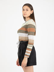 STIMM - Maglioncino lurex a righe verde / beige