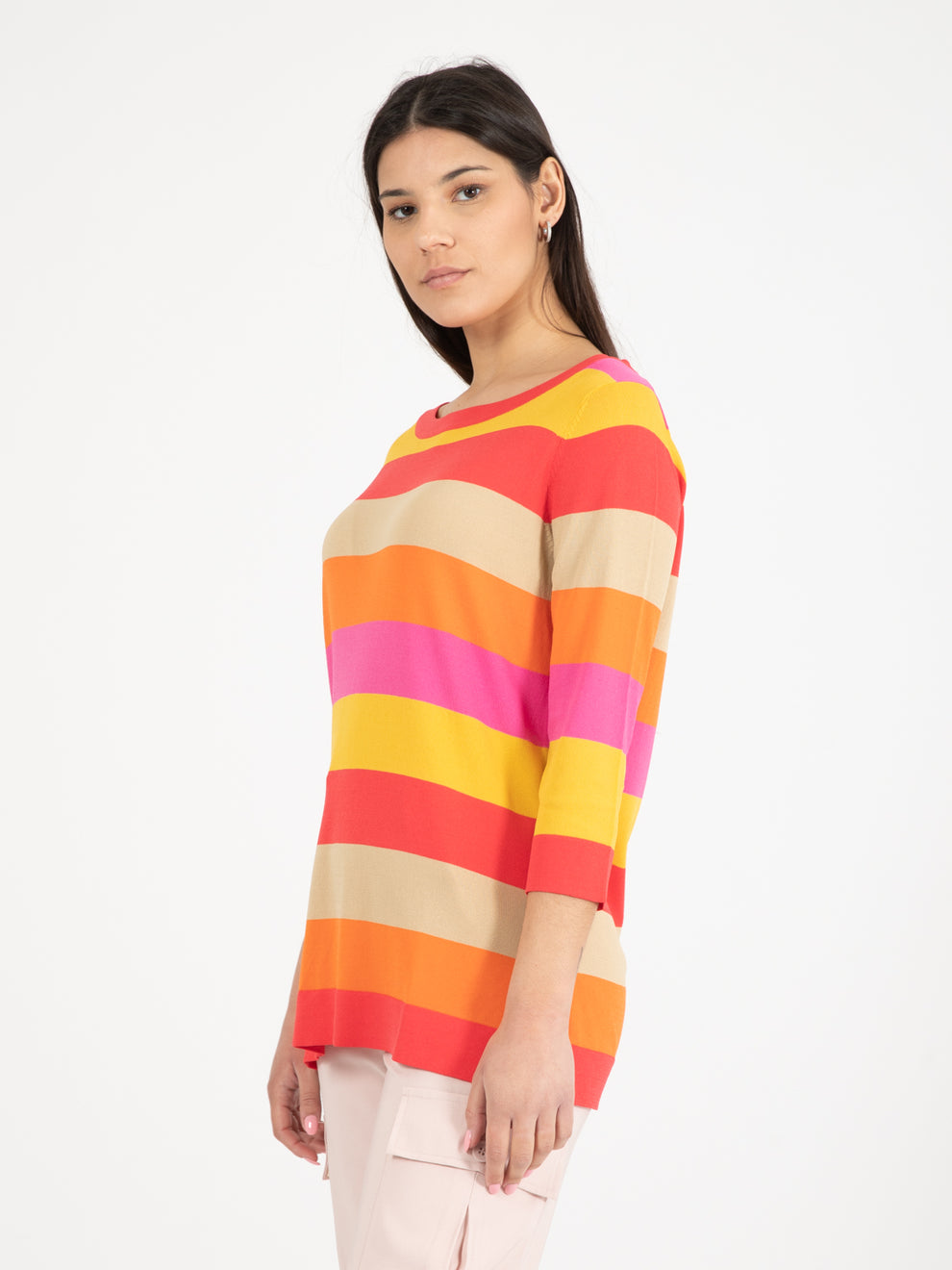 Maglioncino maniche 3/4 fuxia / arancio