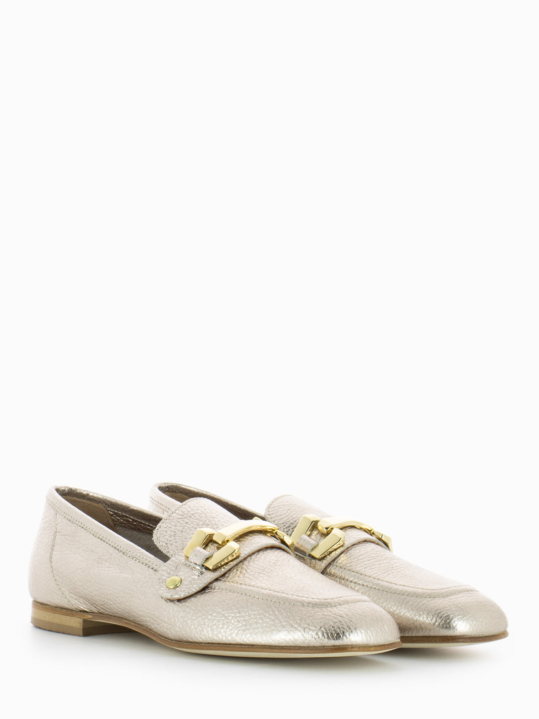 Mina platinum laminated moccasins