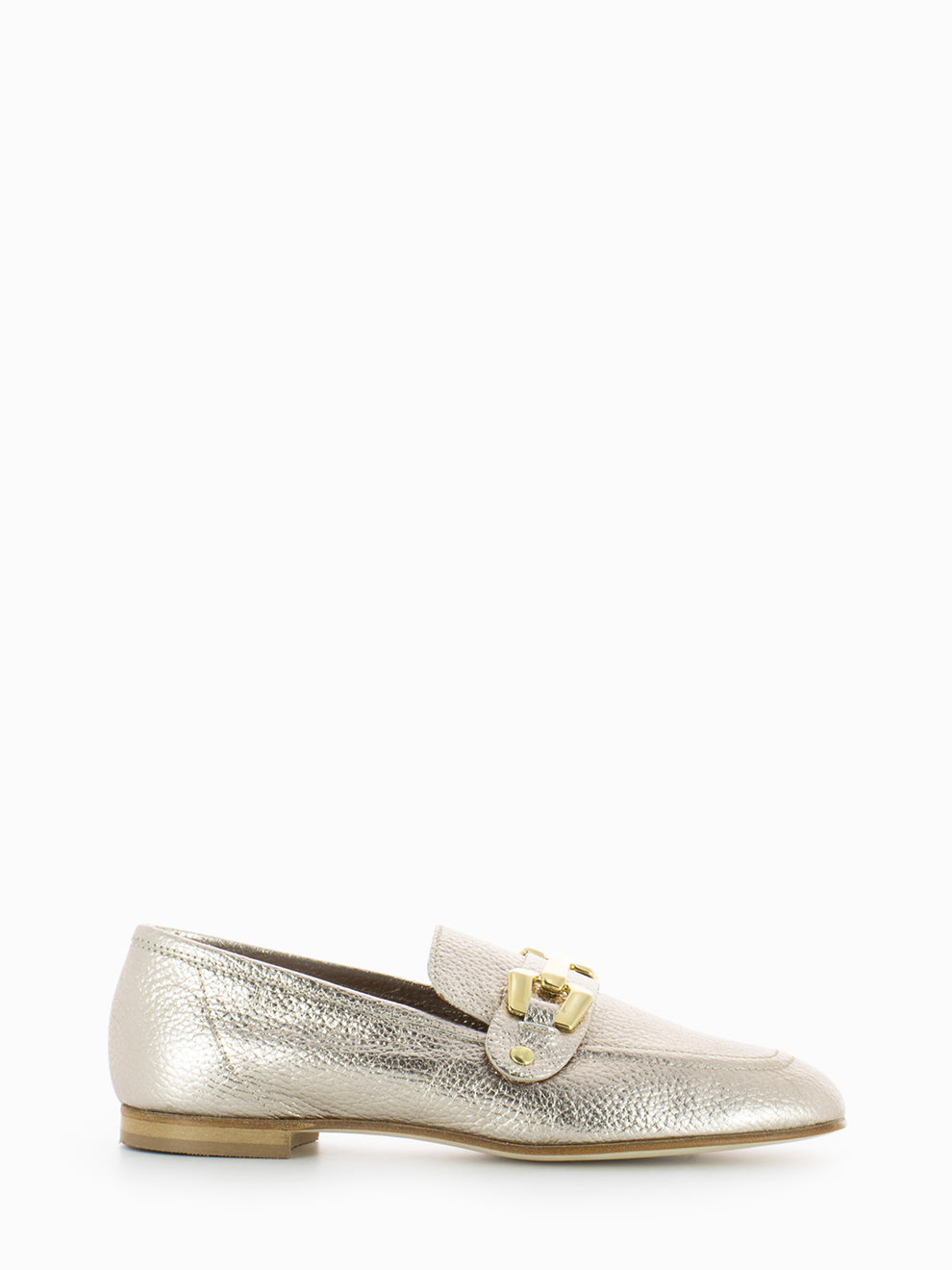 Mina platinum laminated moccasins