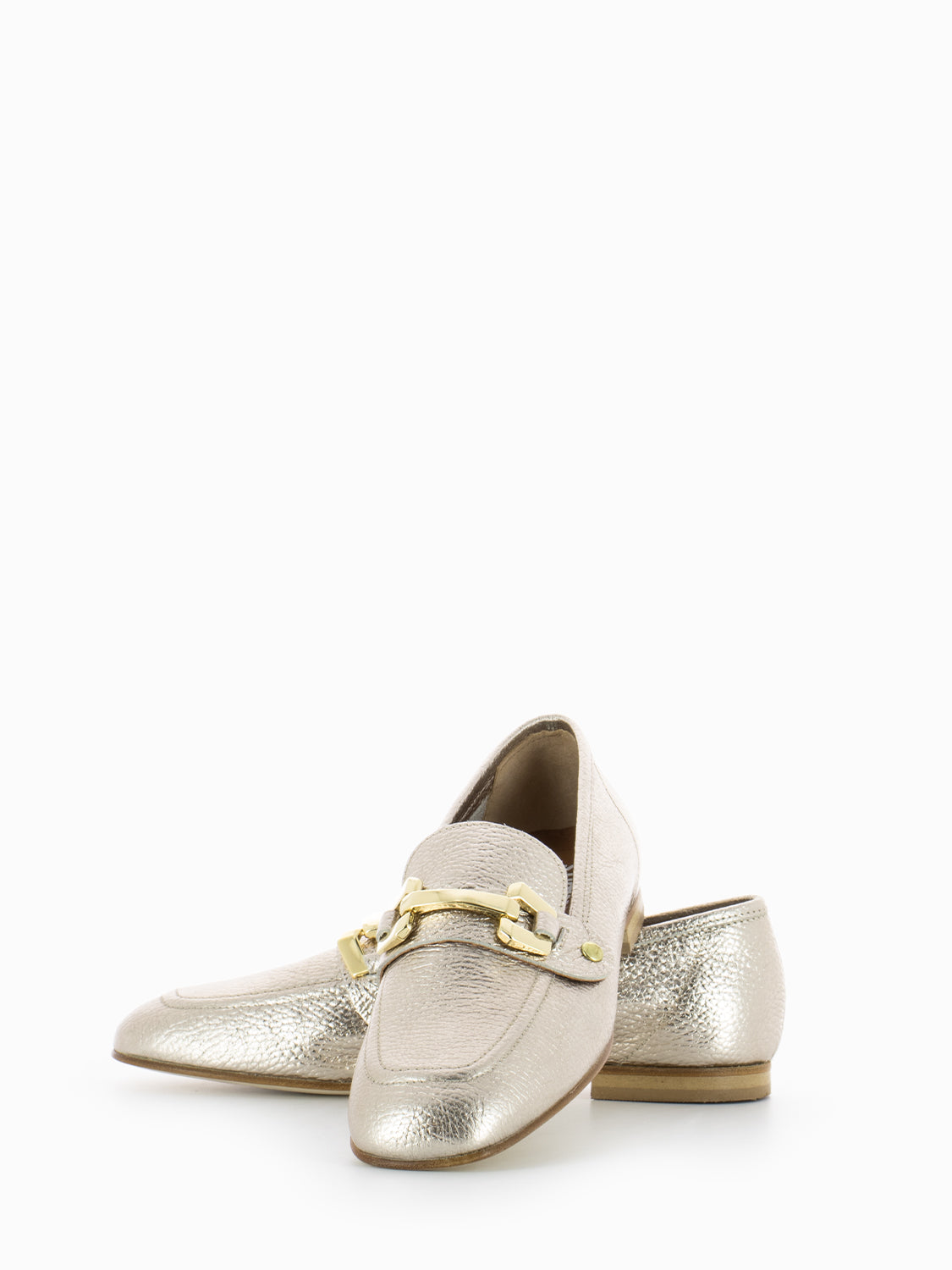 Mina platinum laminated moccasins