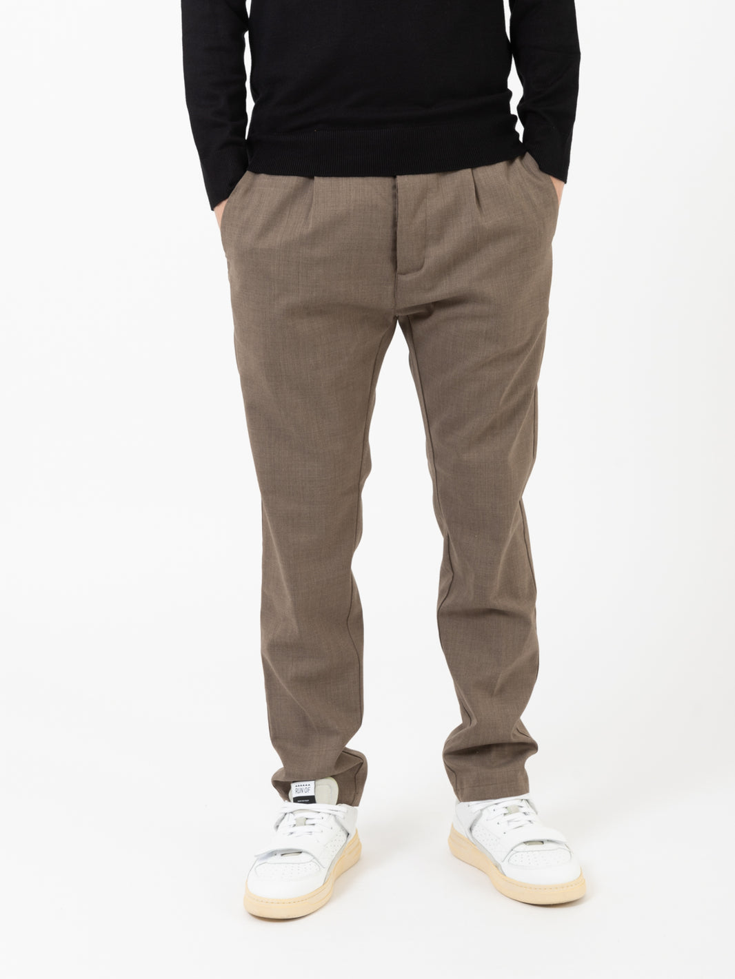 Pantalone nocciola in lana fiammato
