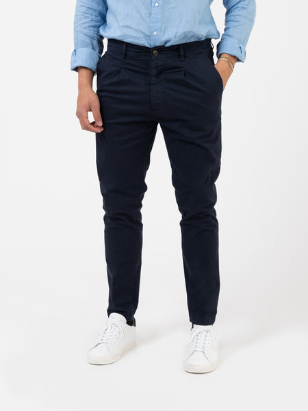 Pantaloni Den 900 vita elastica blu con pinces