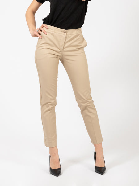 Pantaloni slim beige con spacchetti sul fondo