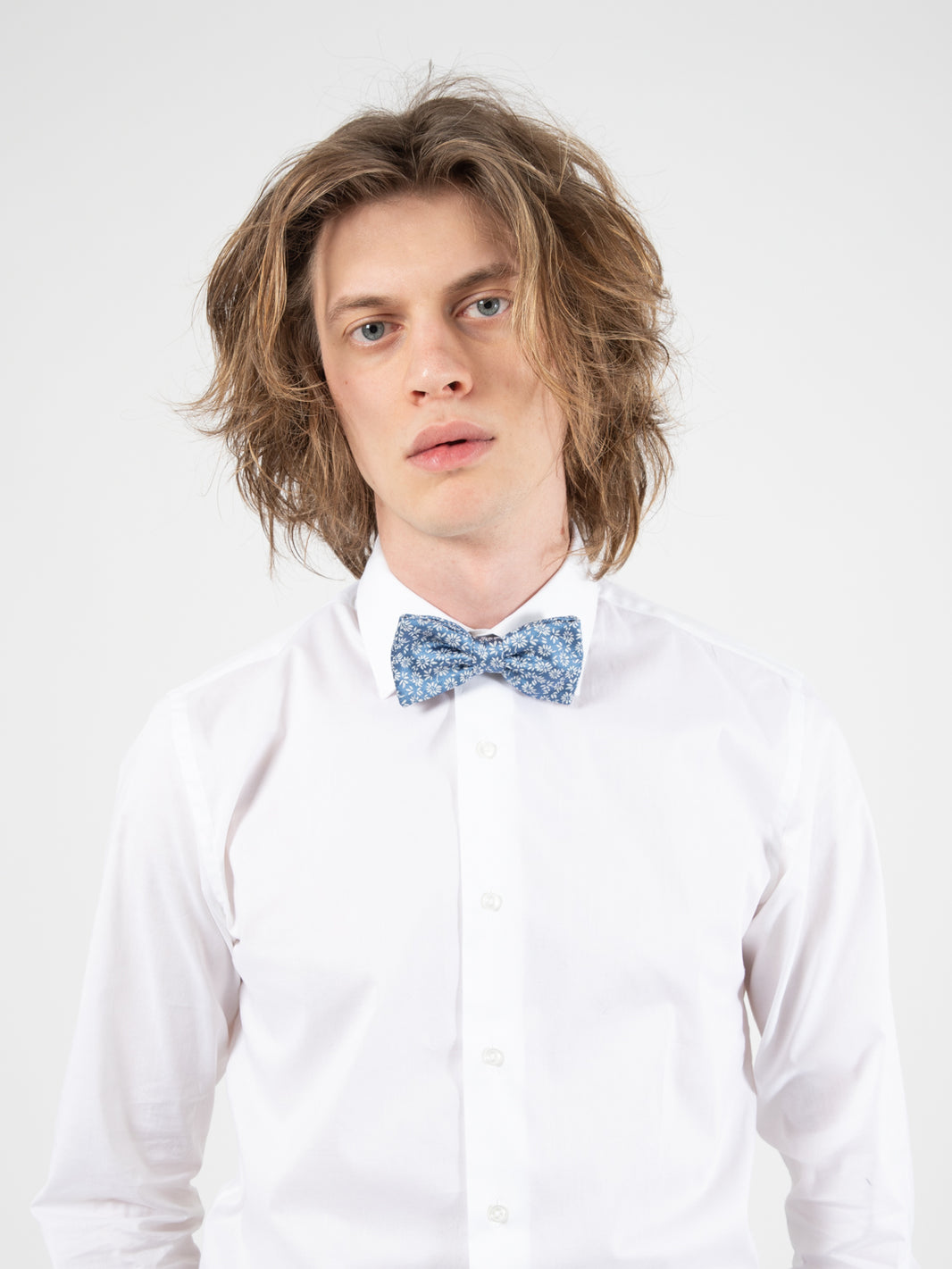 Blue flowered bow tie