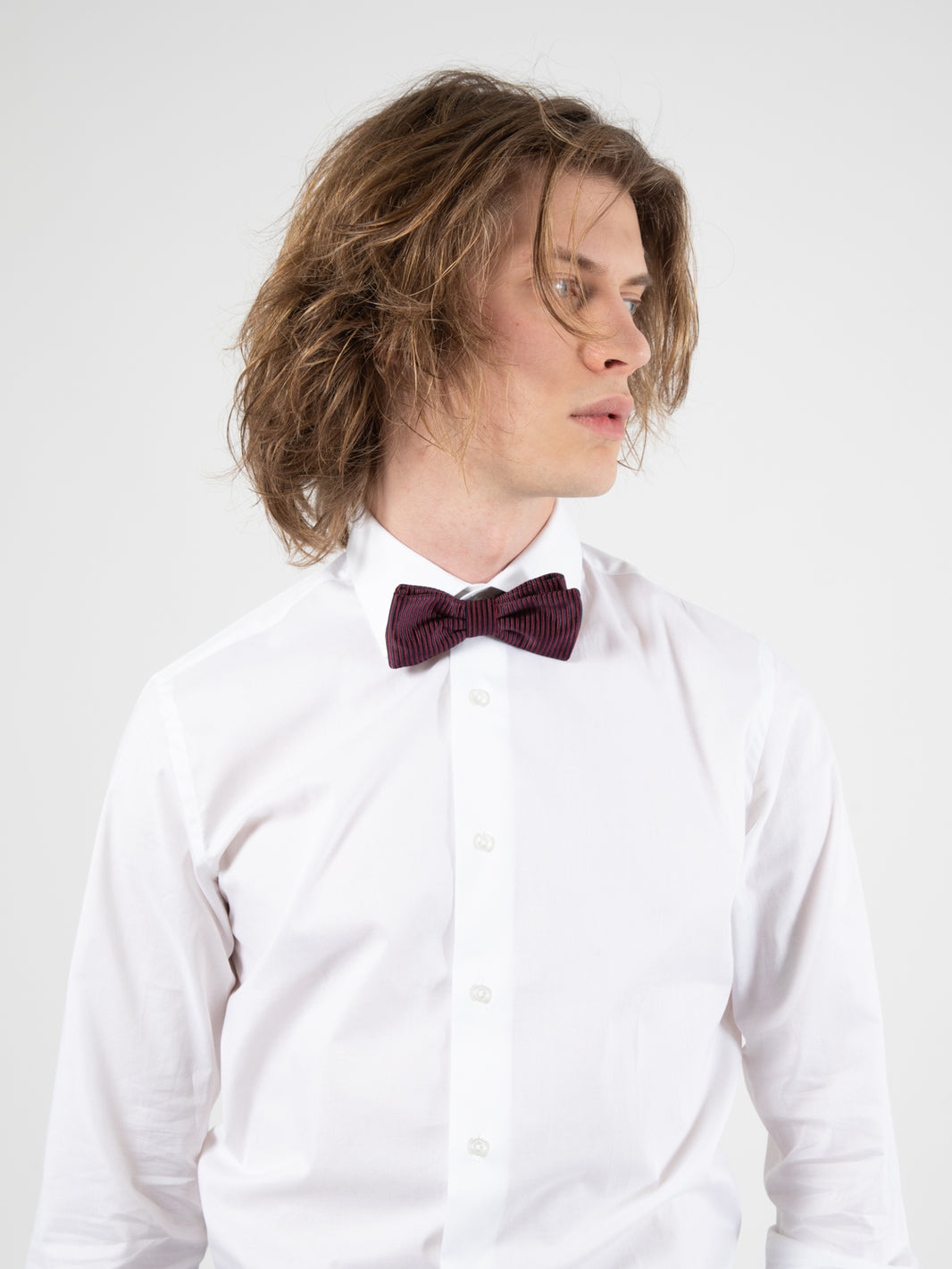 Burgundy/navy striped bow tie