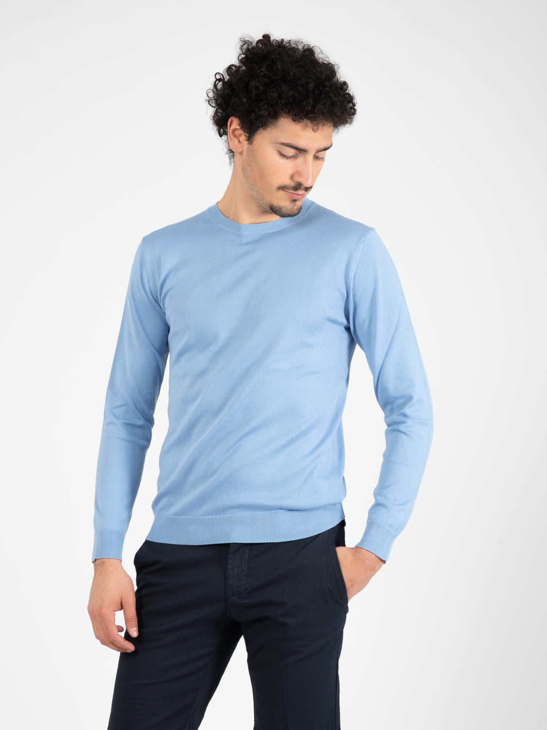 Sky blue cotton crew neck