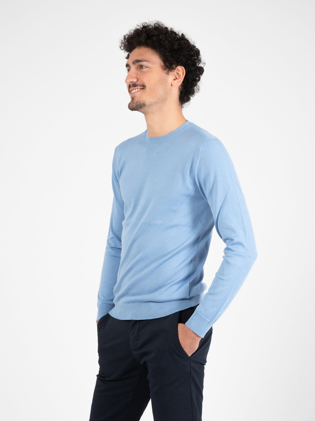 Sky blue cotton crew neck