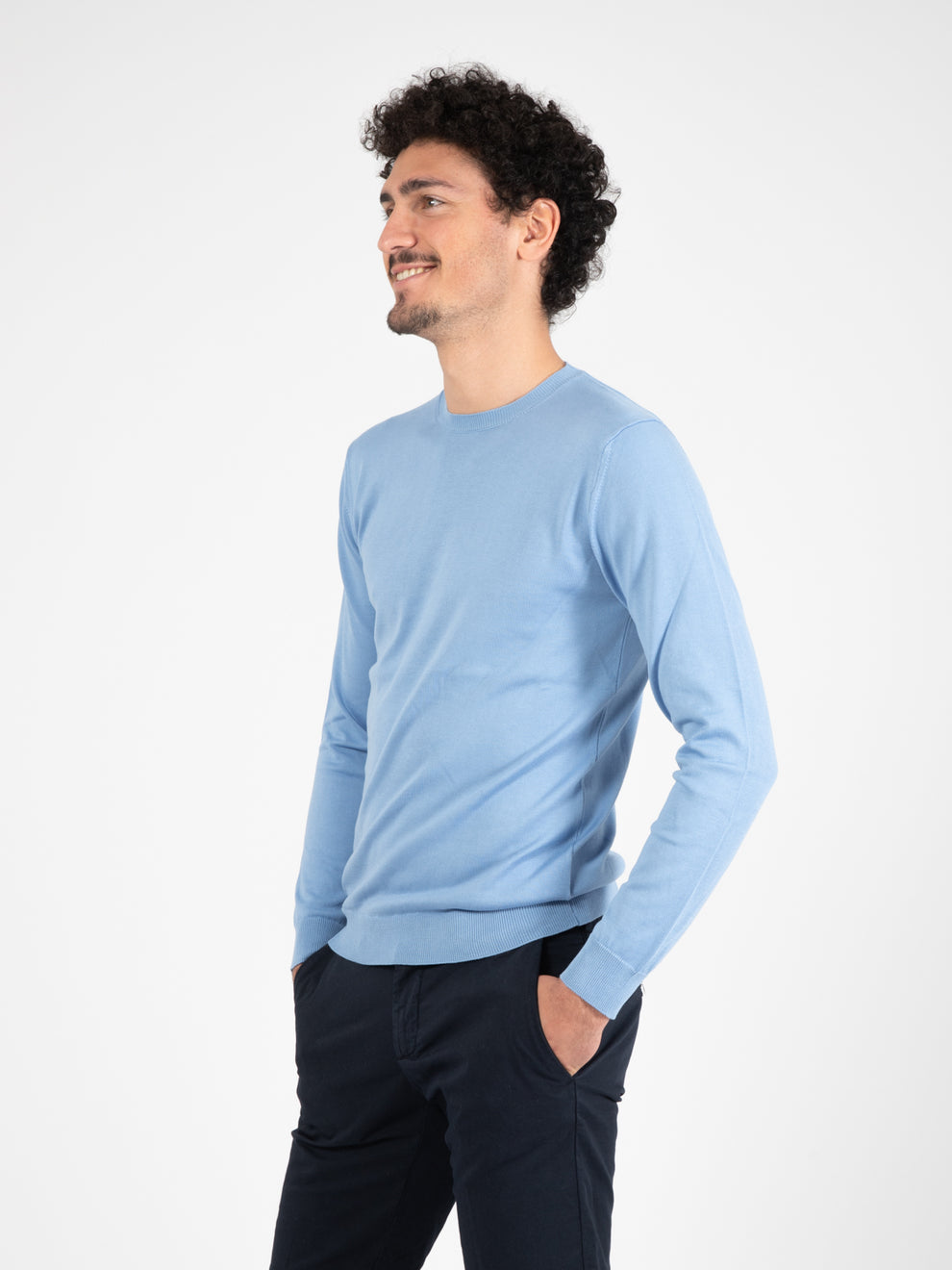Sky blue cotton crew neck