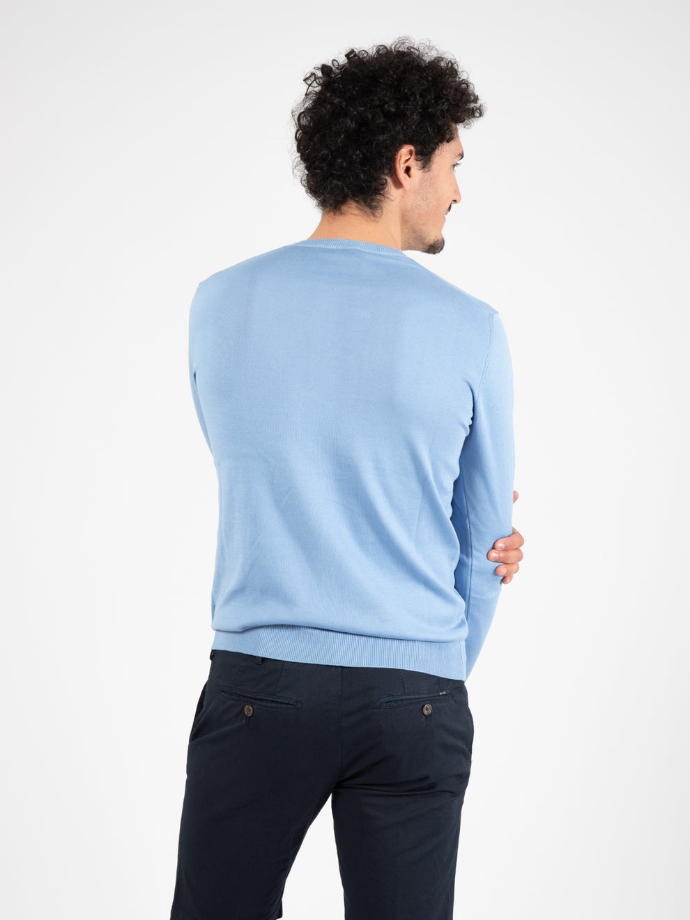 Sky blue cotton crew neck