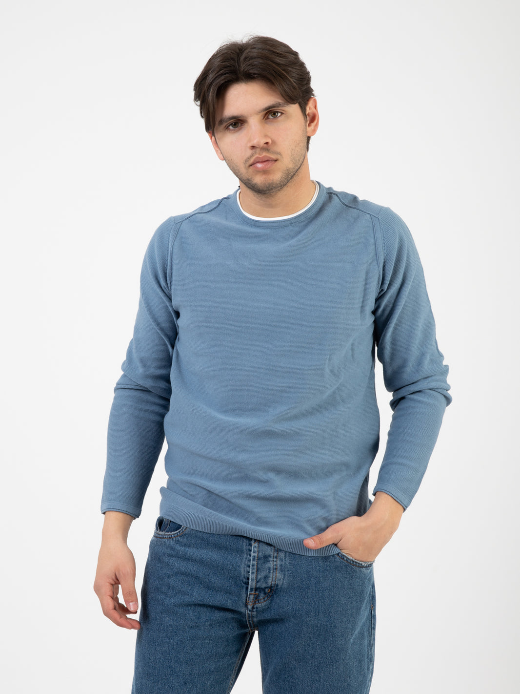 Cotton denim crew neck