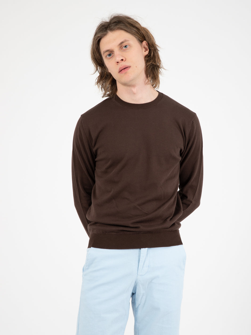 Dark brown cotton crew neck