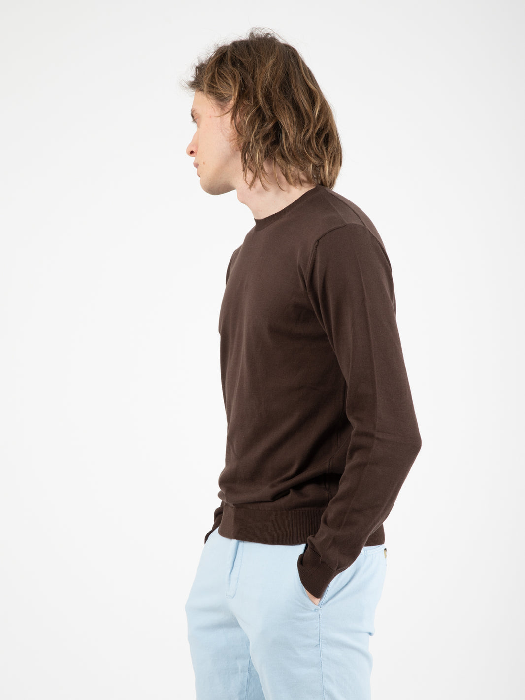 Dark brown cotton crew neck